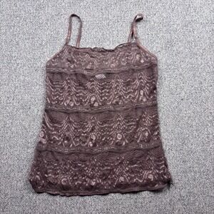 VTG Y2K Sheer Lace Cami Top Mauve Burgundy Fairycore Whimsigoth Boho USA Made